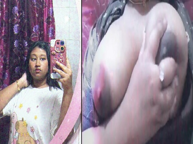desi girl sex mood topless boob pressing selfie