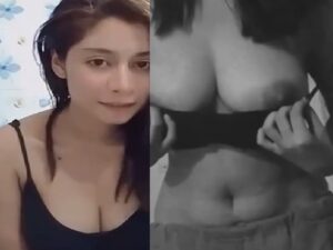 Indian deep cleavage girl seducing lover with boob