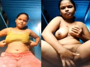 chubby village girl inserting fingers inside