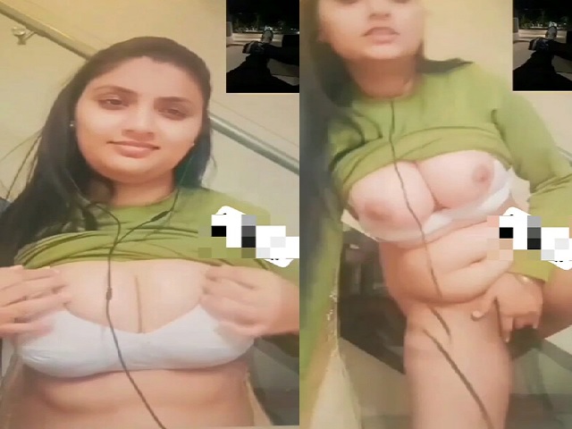 standing fingering in nude by busty Indian