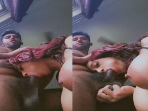 red head girl blowjob with sharp boobs