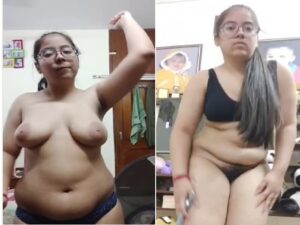 nerd Indian girl in glasses goes naked in viral solo