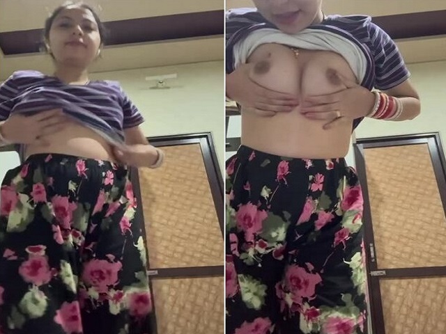 horny Punjabi girl strips and shows cute boobs and