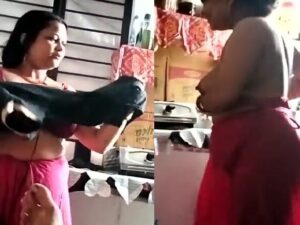 wife boob show with bra wearing in front of