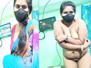 Tamil aunty in Telegram strips saree and stands