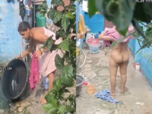 desi MILF bathing outdoor caught by neighbor viral