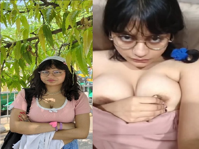 nerdy Indian girl showing white tits selfie viral