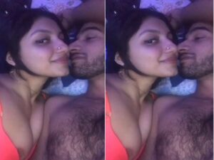 hairy Indian boyfriend kissing his GF and